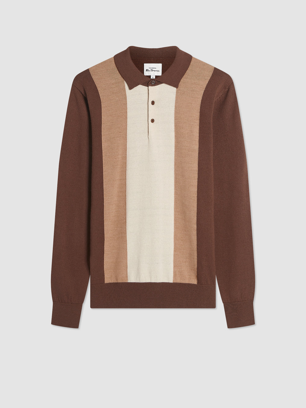 Pull à Col Polo Ben Sherman Block Stripe Merino Chocolat | TDR-78394566